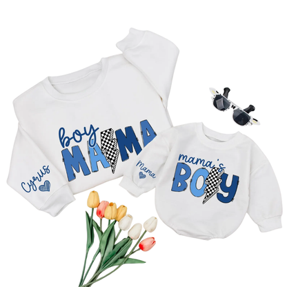 Boy Mama Mama's Boy Checkered Custom Matching Sweatshirt, Custom Mother And Son Sweatshirt ET1630