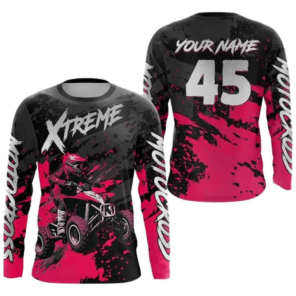 ATV Motocross Custom Black Pink Long Sleeve Jersey For Men, Custom ATV Racing Shirts MZ0097