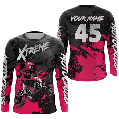 ATV Motocross Custom Black Pink Long Sleeve Jersey For Men, Custom ATV Racing Shirts MZ0097