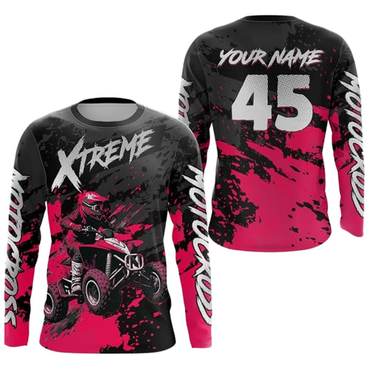ATV Motocross Custom Black Pink Long Sleeve Jersey For Men, Custom ATV Racing Shirts MZ0097