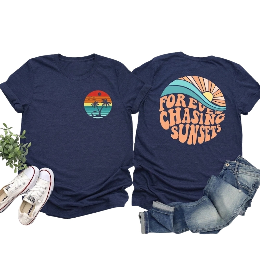 Forever Chasing Sunset Retro Matching Vacation Family T Shirt, Matching Family Trip Shirts ET1137