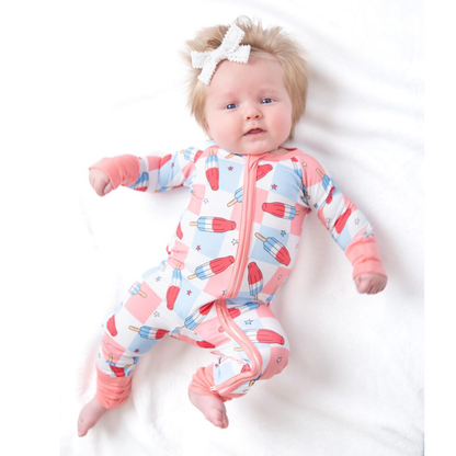 Ice Cream American Flag Baby Convertible Zippy Romper, 4th Of July Baby Romper Convertible BB0334