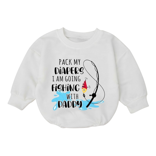 Pack My Diapers I Am Going Fishing With Daddy Baby Romper Sweatshirt, Fishing With Dad Romper Sweatshirt For Baby BB0879