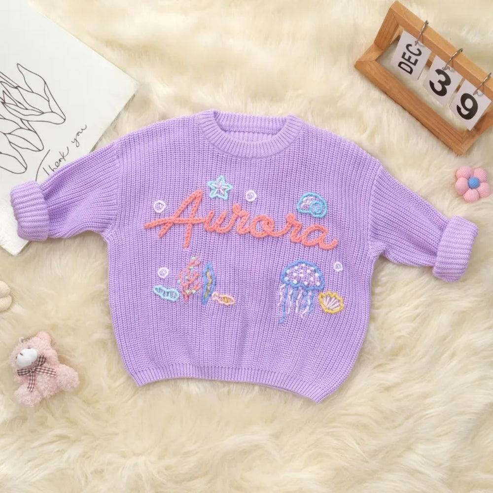 Personalized Mermaid Baby Embroidered Knit Sweater, Custom Mermaid Ocean Baby Sweatshirt BB0791
