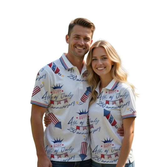4th Of July 250 Anniversary Matching Men Women Golf Polo Shirt, 4th Of July Golf Shirts For Couple GE0421