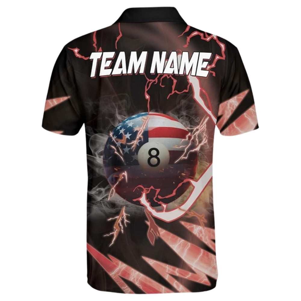 8 Ball American Flag Custom Thunder Billiard Polo Shirt For Men, Custom Patriotic Billiard Team Shirts BIZ0220