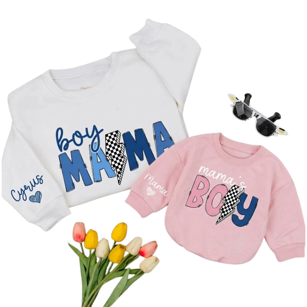 Boy Mama Mama's Boy Checkered Custom Matching Sweatshirt, Custom Mother And Son Sweatshirt ET1630