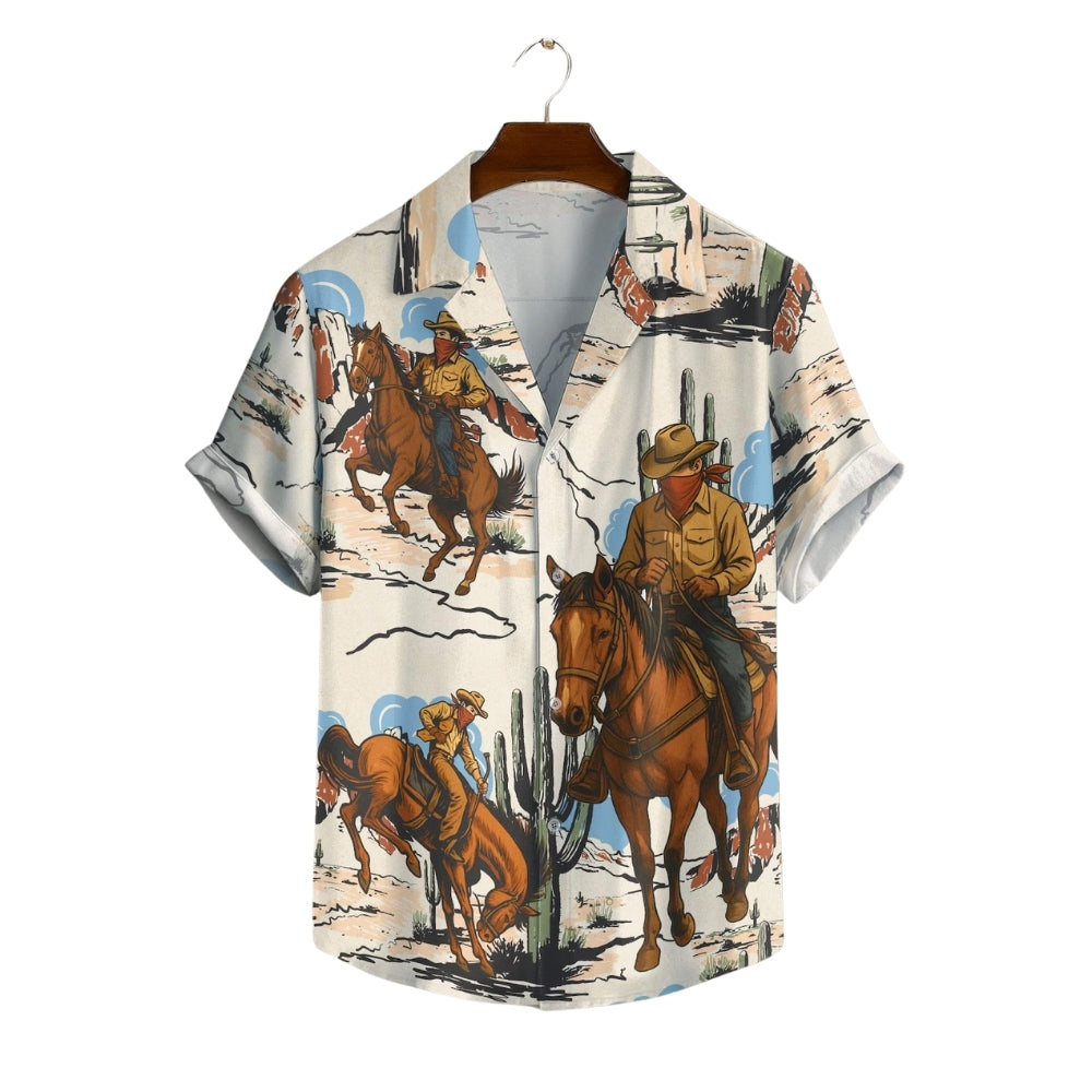 Cowboy Horse Riding Vintage Hawaiian Shirt For Men, Cowboy Western Hawaiian Shirts HE0091