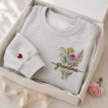 Personalized Floral Grandma Embroidered Sweatshirt, Custom Floral Sweatshirt For Grandmother 2D1001