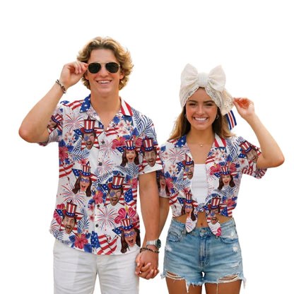 Custom Photo American Flag Hawaiian Shirt For 4th Of July, Custom Face Hawaiian Shirts Independence Day HE0213