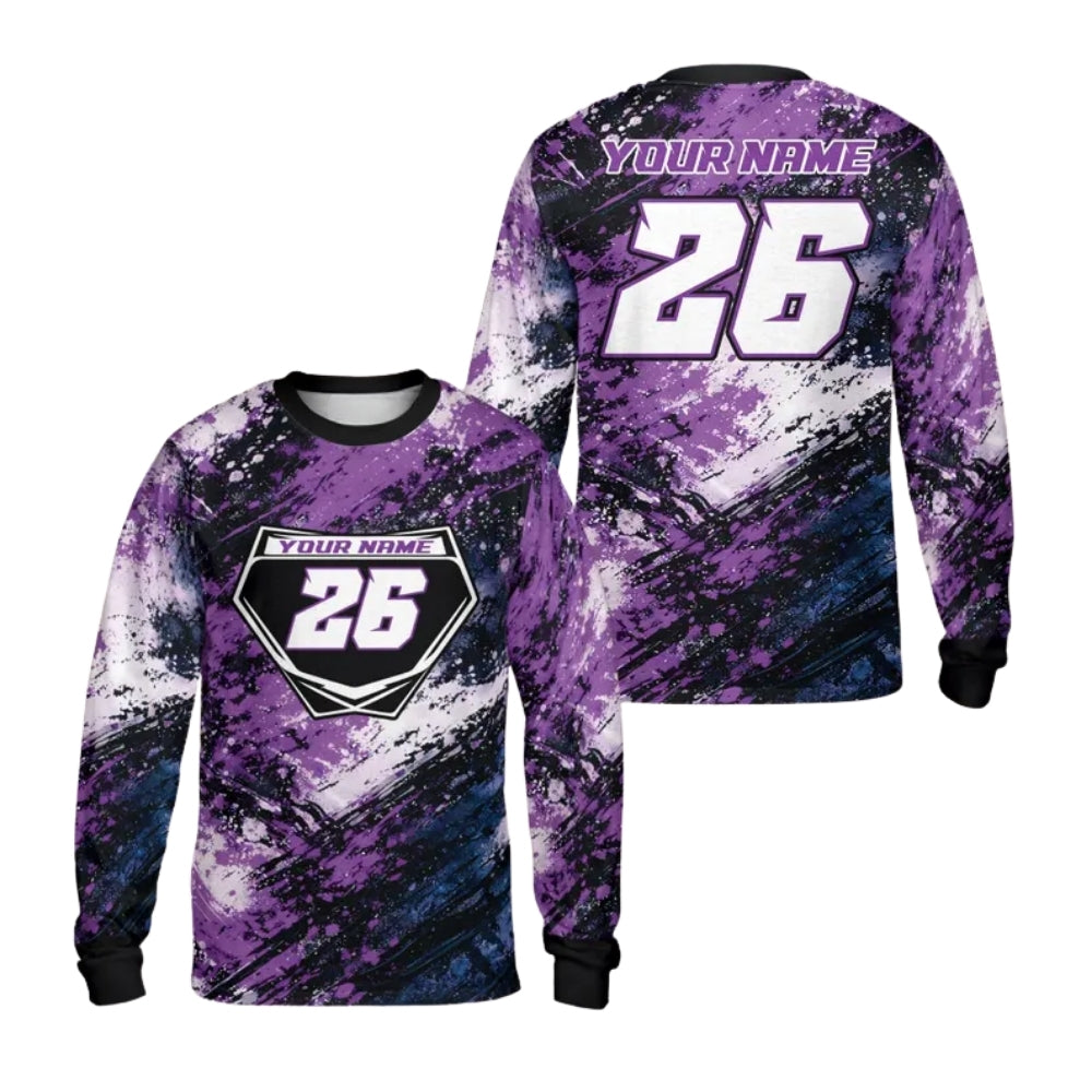 Custom Grunge Black Pink Long Sleeve Dirt Bike Shirt For Men, Custom Motocross Racing Jerseys ME0050