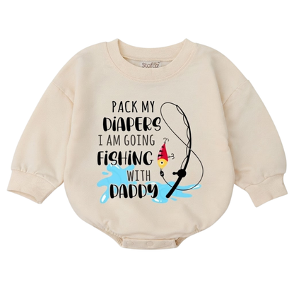 Pack My Diapers I Am Going Fishing With Daddy Baby Romper Sweatshirt, Fishing With Dad Romper Sweatshirt For Baby BB0879