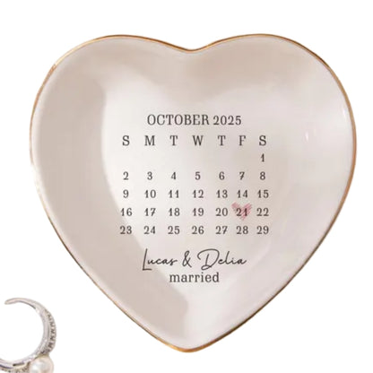 Custom Calendar Date Engagement Wedding Ring Dish, Custom Calendar Wedding Jewelry Dish For Bridal WD0179