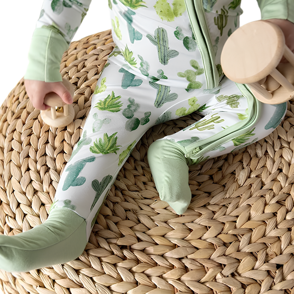 Green Cactus Baby Romper Convertible Zipper, Cactus Baby Romper Convertible BB0810