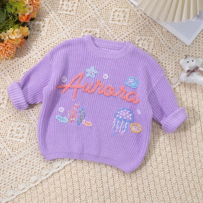 Personalized Mermaid Baby Embroidered Knit Sweater, Custom Mermaid Ocean Baby Sweatshirt BB0791