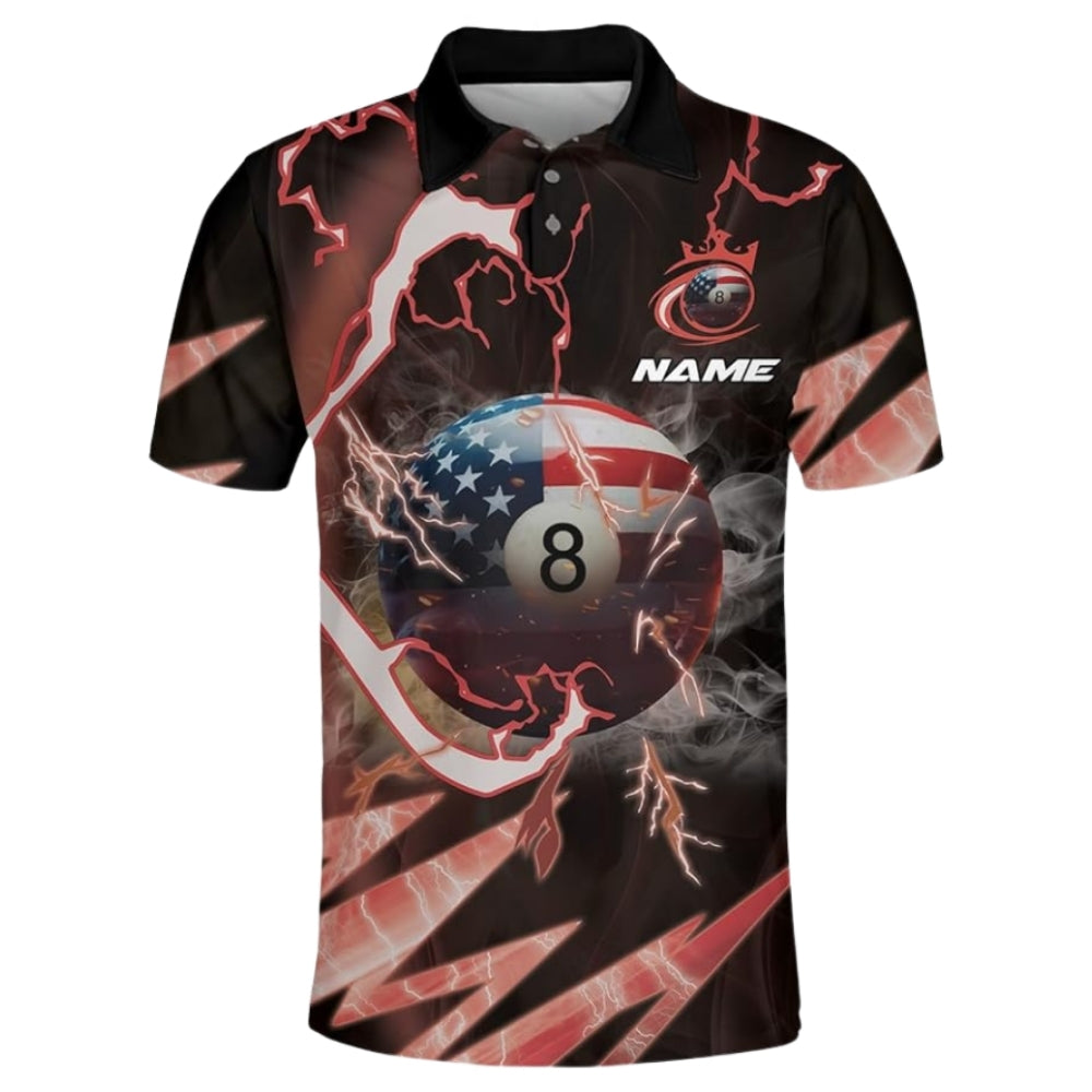 8 Ball American Flag Custom Thunder Billiard Polo Shirt For Men, Custom Patriotic Billiard Team Shirts BIZ0220