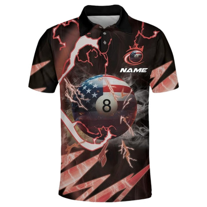 8 Ball American Flag Custom Thunder Billiard Polo Shirt For Men, Custom Patriotic Billiard Team Shirts BIZ0220