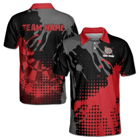 Custom Black And Red Darts Team Polo Shirts For Men, Custom Darts Shirts DE0057