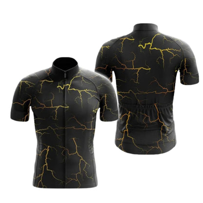 Black And Yellow Thunder Lightning Short Sleeve Men's Cycling Jersey, Thunder Cycling Jerseys CG0683