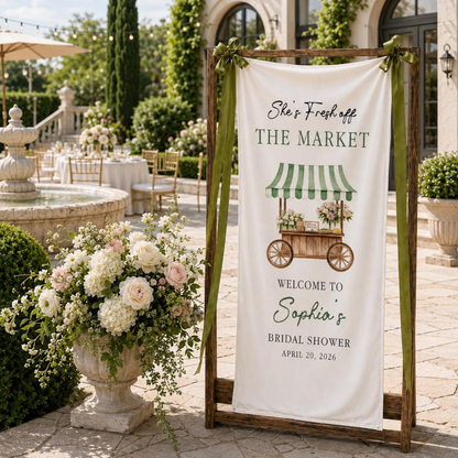 She's Fresh Off The Market Custom Bridal Shower Fabric Welcome Sign, Custom Bridal Shower Banner WD0457