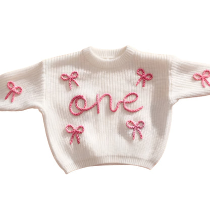 One 1st Birthday Baby Embroidered Knit Sweater, First Birthday Baby Sweatshirt BB0792