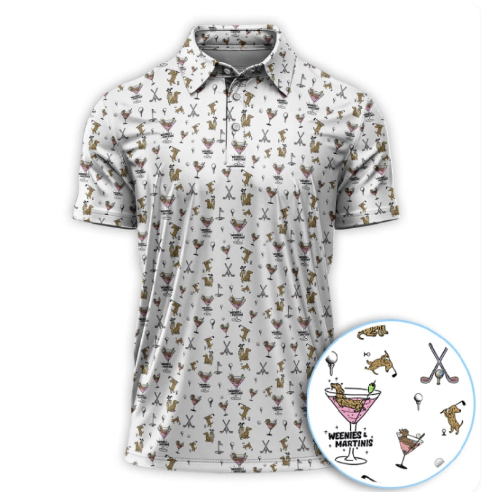 Weenies And Martinis Golf Polo Shirt For Men, Dachshund Cocktail Golf Shirts GZ0203