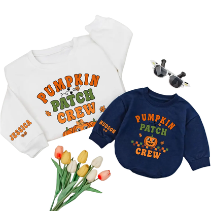 Pumpkin Patch Crew Custom Name Family Matching Sweatshirt, Custom Halloween Sweatshirt For Family ET1631