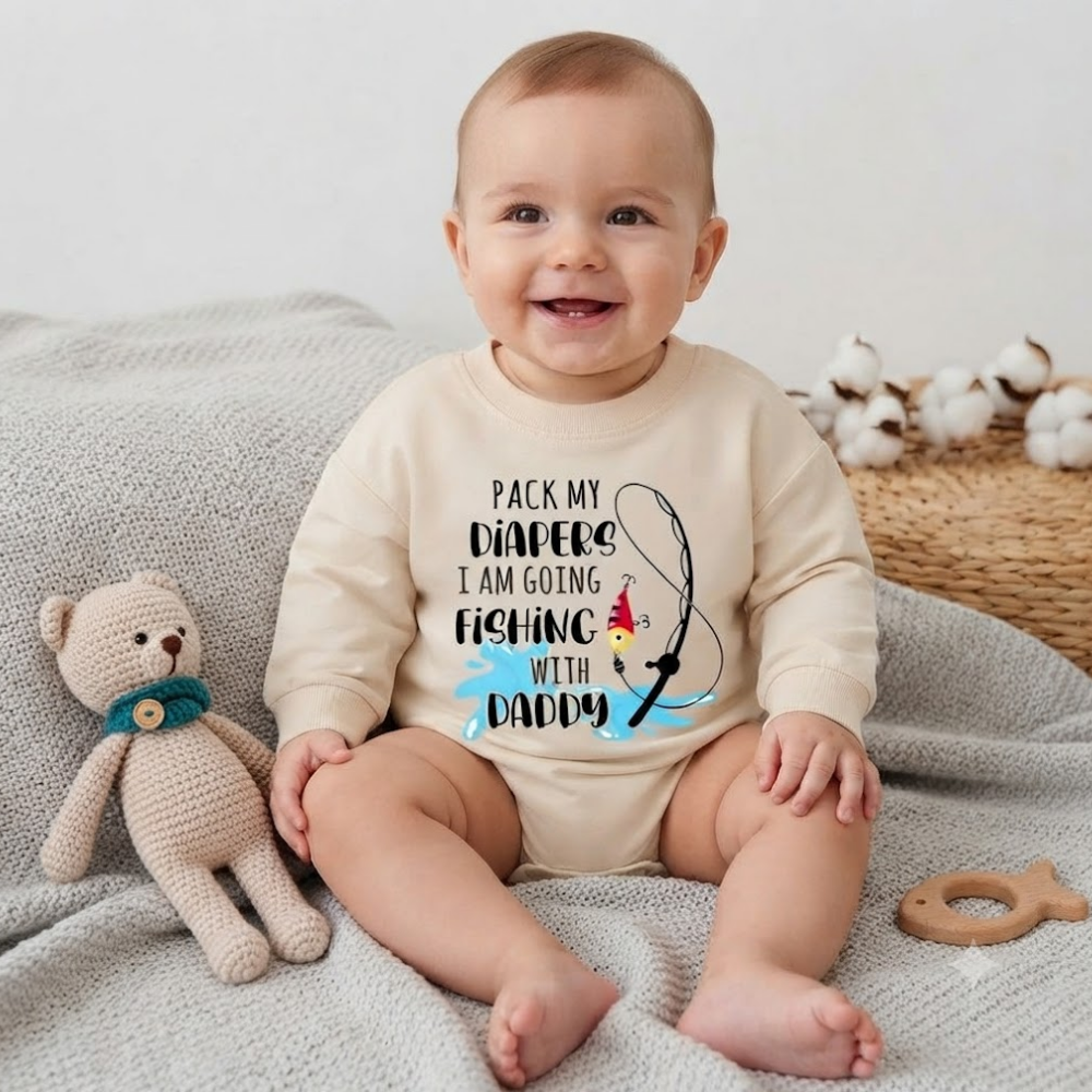 Pack My Diapers I Am Going Fishing With Daddy Baby Romper Sweatshirt, Fishing With Dad Romper Sweatshirt For Baby BB0879
