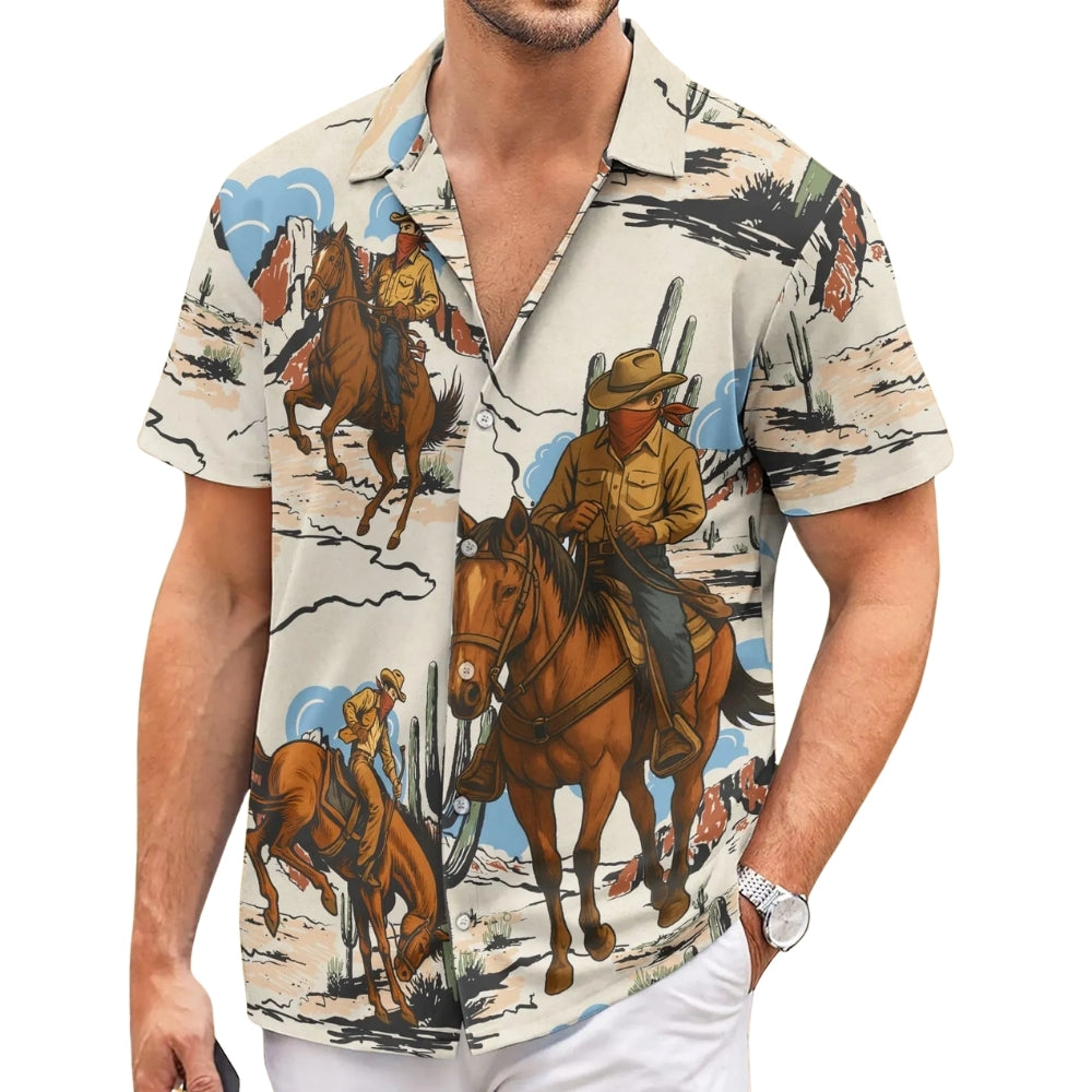 Cowboy Horse Riding Vintage Hawaiian Shirt For Men, Cowboy Western Hawaiian Shirts HE0091