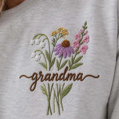 Personalized Floral Grandma Embroidered Sweatshirt, Custom Floral Sweatshirt For Grandmother 2D1001