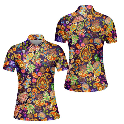Colorful Paisley Women's Golf Polo Shirt, Paisley Golf Shirts For Women GE0422