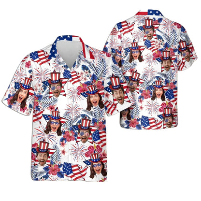 Custom Photo American Flag Hawaiian Shirt For 4th Of July, Custom Face Hawaiian Shirts Independence Day HE0213