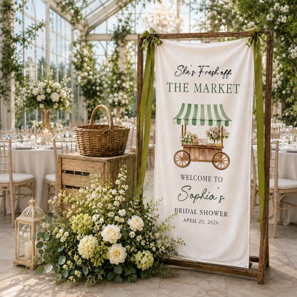 She's Fresh Off The Market Custom Bridal Shower Fabric Welcome Sign, Custom Bridal Shower Banner WD0457
