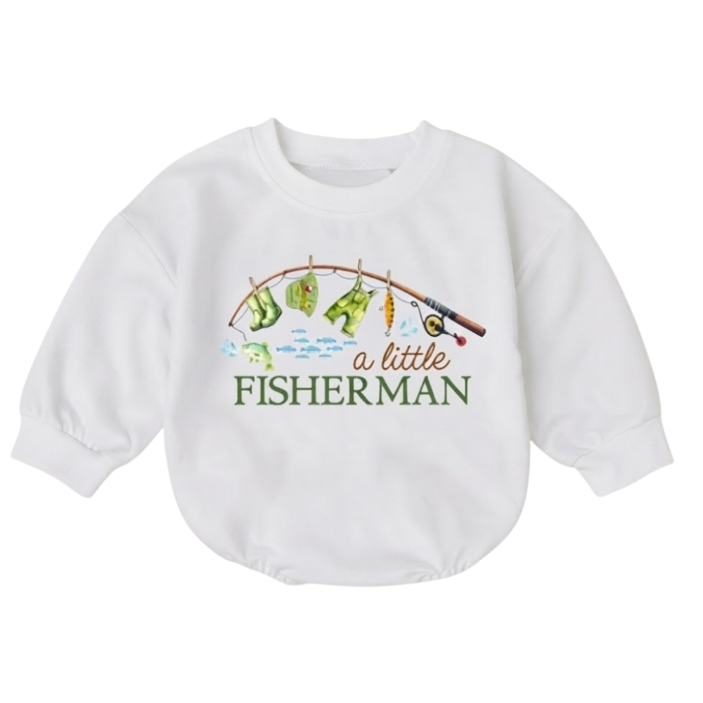 A Little Fisherman Baby Romper Sweatshirt, Fishing Baby Romper Sweater BB0880