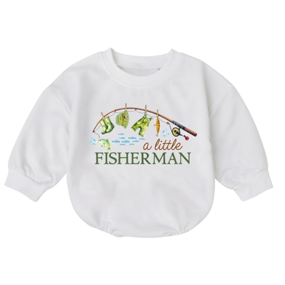 A Little Fisherman Baby Romper Sweatshirt, Fishing Baby Romper Sweater BB0880