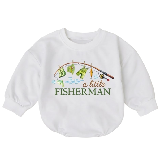 A Little Fisherman Baby Romper Sweatshirt, Fishing Baby Romper Sweater BB0880