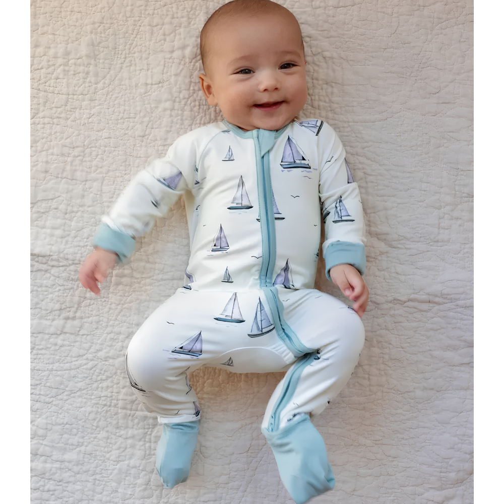 Sailboat Baby Convertible Zippy Romper, Ocean Sailboat Baby Romper Convertible BB0811