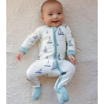 Sailboat Baby Convertible Zippy Romper, Ocean Sailboat Baby Romper Convertible BB0811