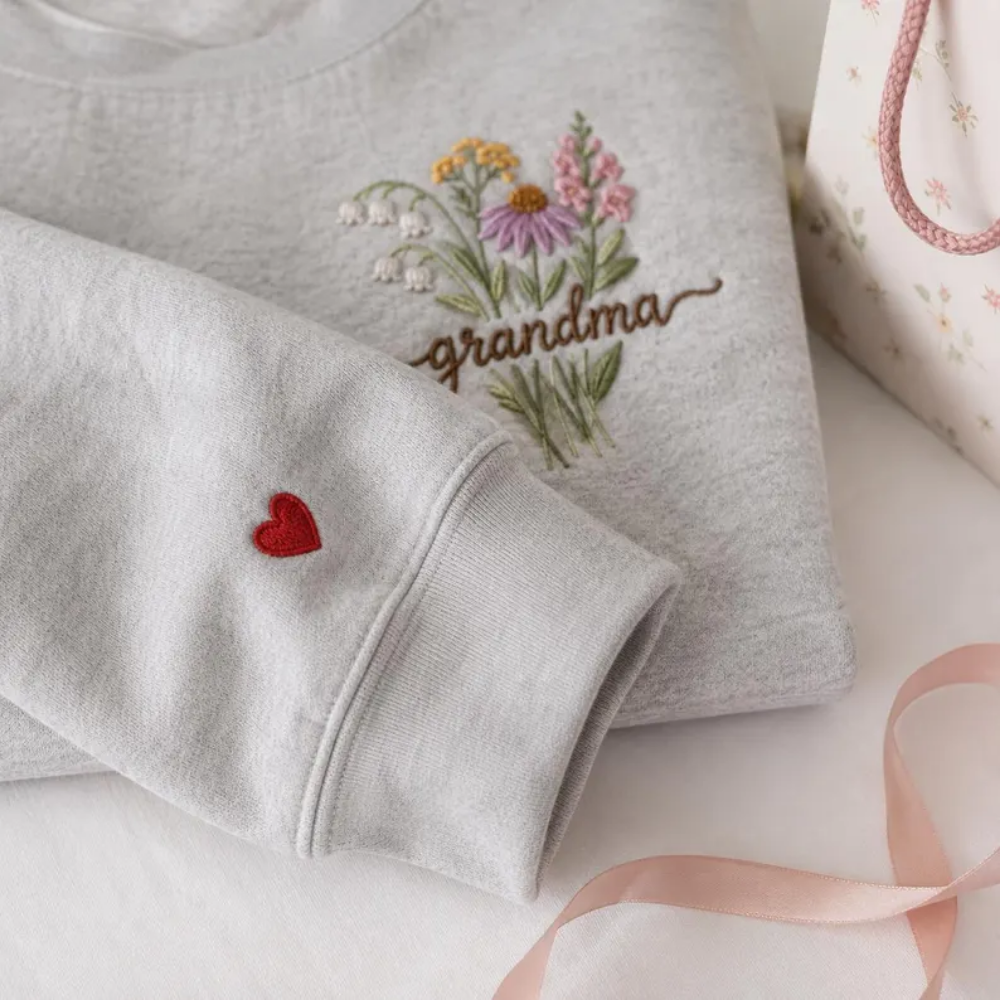 Personalized Floral Grandma Embroidered Sweatshirt, Custom Floral Sweatshirt For Grandmother 2D1001