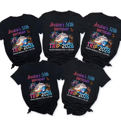 50th Birthday Cruise Trip Making Memories For A Lifetime Personalized Matching Family T Shirts, Custom 50th Birthday Cruise Shirts For Family ET0391