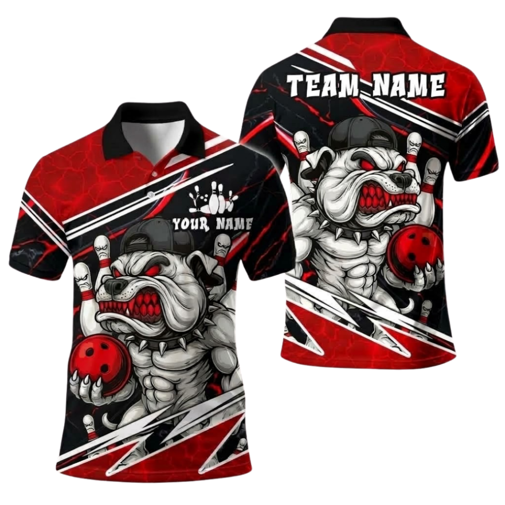 Angry Pitbull Custom Mens Bowling Polo Shirt, Custom Dog Team Bowling Shirt BE0260
