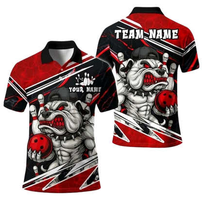 Angry Pitbull Custom Mens Bowling Polo Shirt, Custom Dog Team Bowling Shirt BE0260