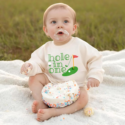 Custom Hole In One Golf Baby Romper Sweatshirt, Custom Golf First Birthday Baby Romper Sweater BB0579