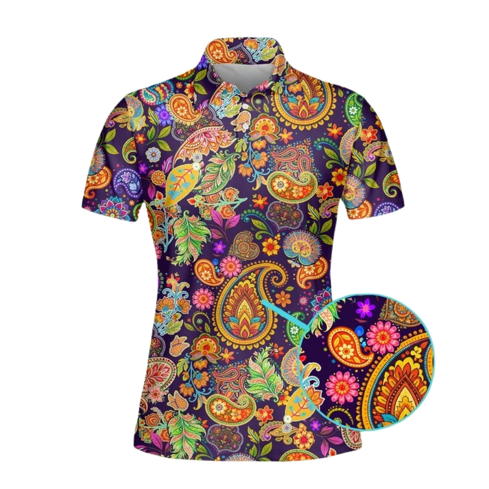 Colorful Paisley Women's Golf Polo Shirt, Paisley Golf Shirts For Women GE0422