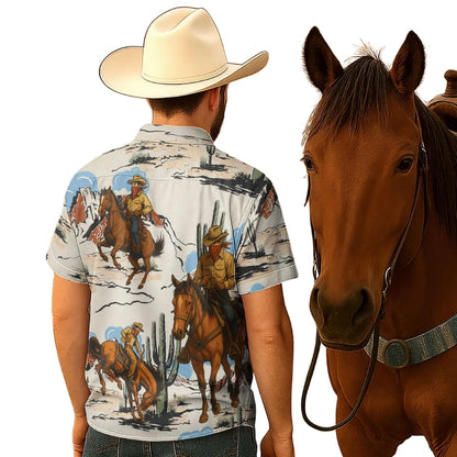 Cowboy Horse Riding Vintage Hawaiian Shirt For Men, Cowboy Western Hawaiian Shirts HE0091