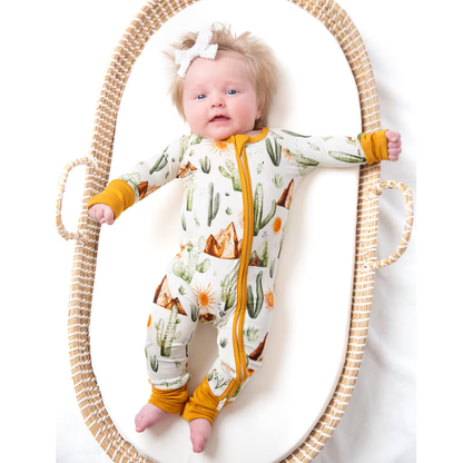 Cactus Western Baby Romper Convertible Zipper, Western Country Convertible Romper For Baby BB0332