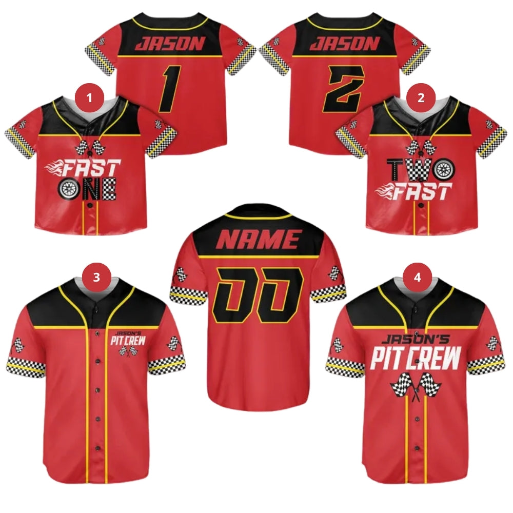 Fast One Two Fast Custom Family Race Car Matching Baseball Jersey, Custom Birthday Matching Family Baseball Shirts ET0705