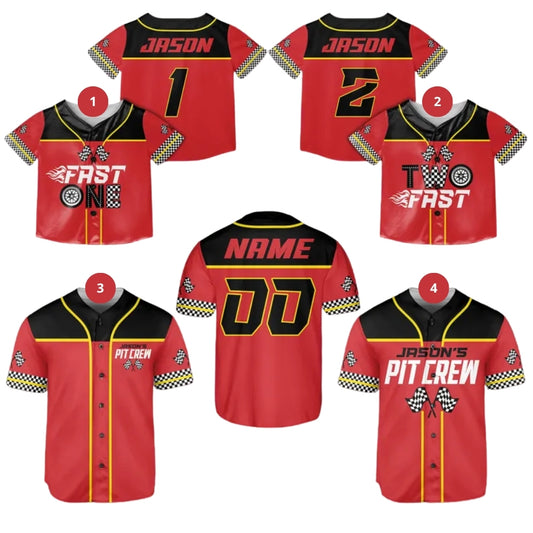 Fast One Two Fast Custom Family Race Car Matching Baseball Jersey, Custom Birthday Matching Family Baseball Shirts ET0705