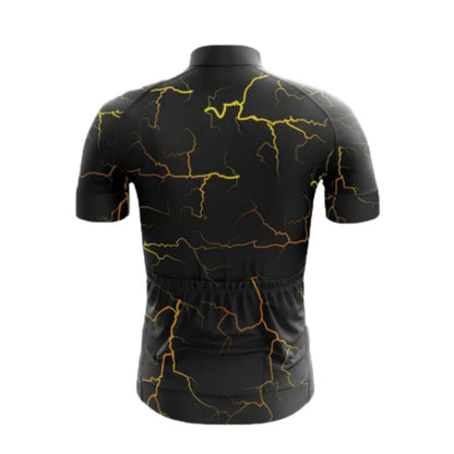 Black And Yellow Thunder Lightning Short Sleeve Men's Cycling Jersey, Thunder Cycling Jerseys CG0683
