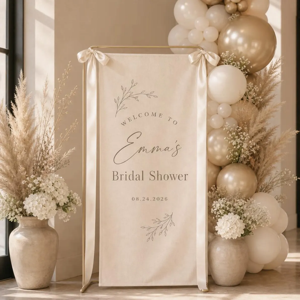 Personalized Bridal Shower Minimalist Fabric Welcome Sign, Custom Bridal Shower Banner WD0458
